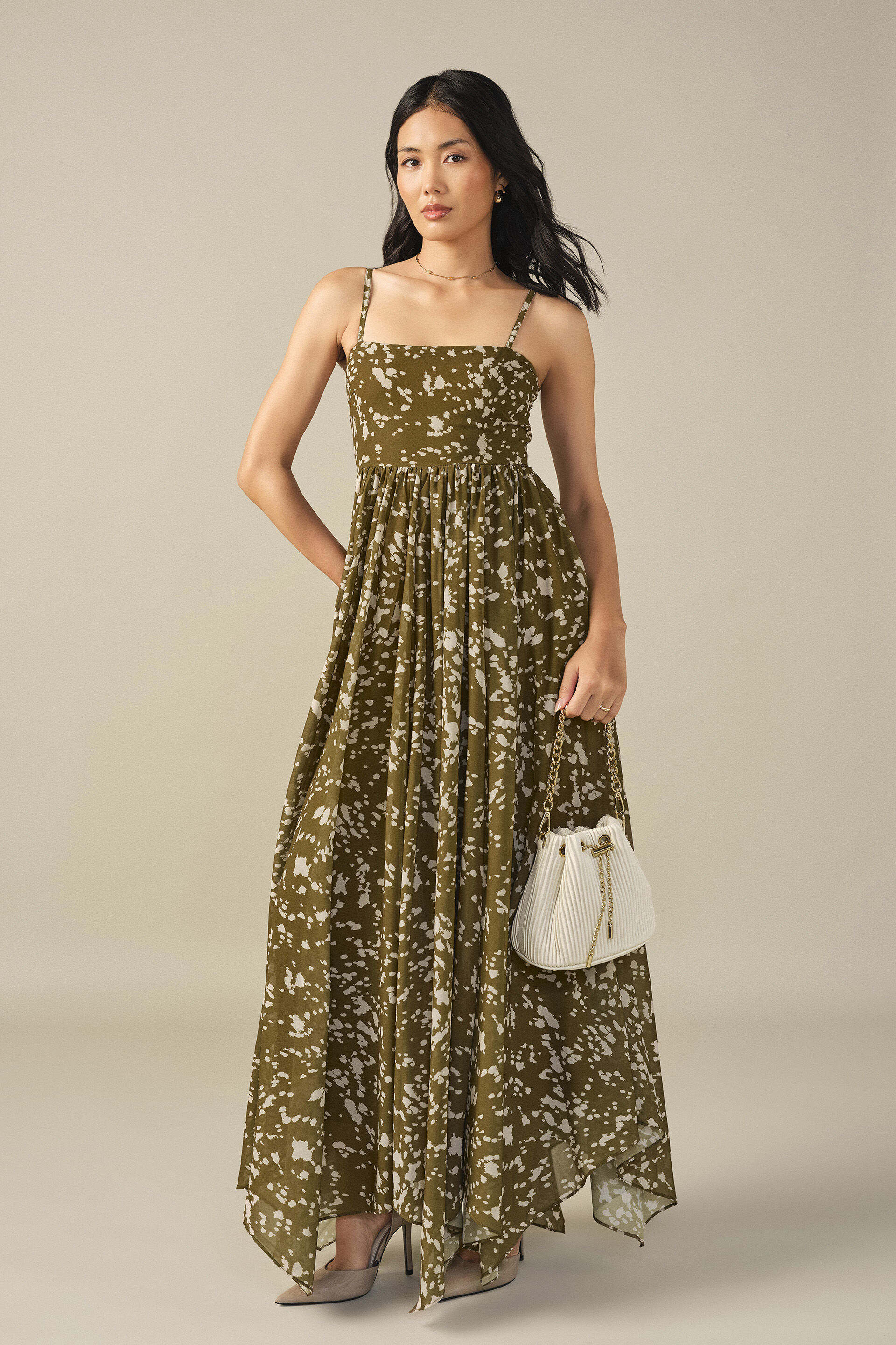 Printed Maxi Dress in Olive, Green, image 5